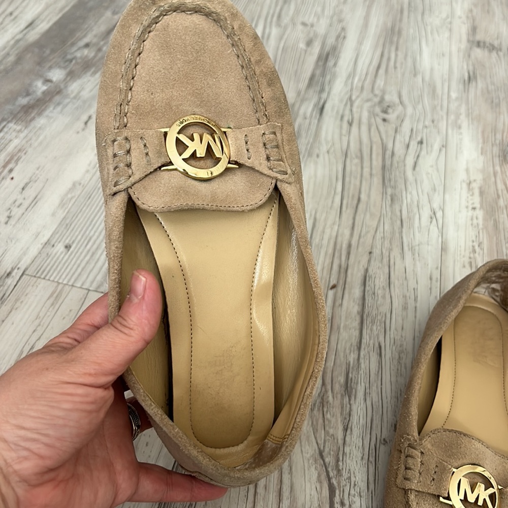 Michael Kors Beige Suede Loafers with Gold Accent